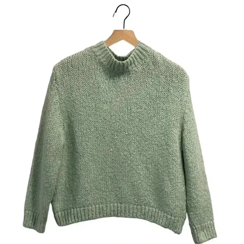 Zara Oversized Light Green Mock Neck Knit Sweater | Size Small